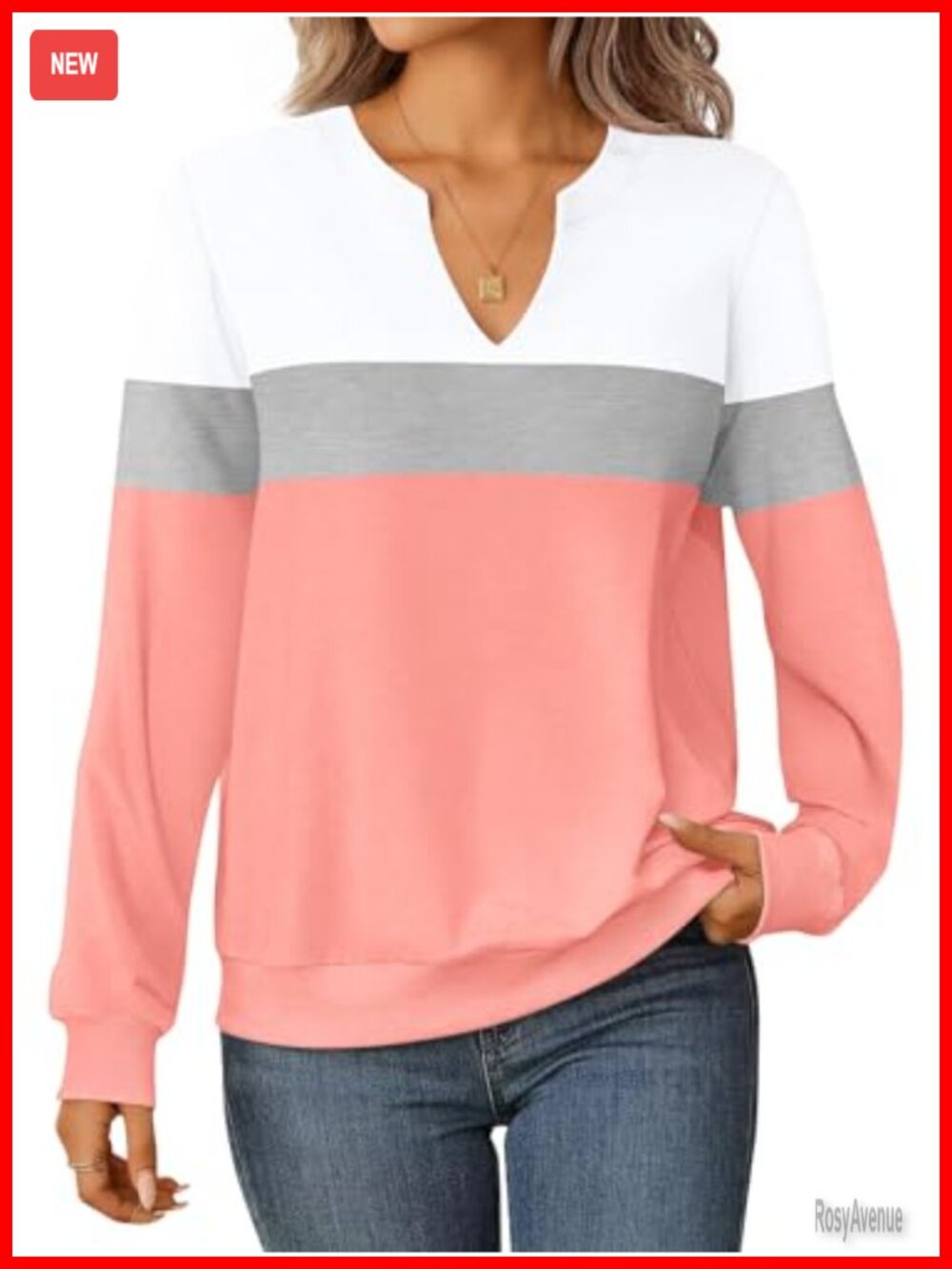 Womens Long Sleeve V Neck Sweatshirt Lightweight Pullover Top